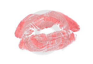 Lipstick kiss mark on white background