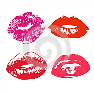Lipstick kiss print isolated on white background - Vector illustration