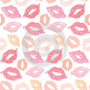 Lipstick kiss seamless background. Pastel colors.