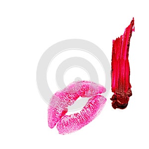 Lipstick kiss and smear isolated on a white background photo