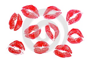 Lipstick kisses, isolated