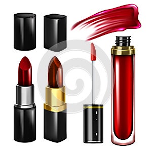 Lipstick And Lip Gloss Stroke Accessory Set Vector