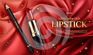Lipstick and lip liner cosmetics make up product.