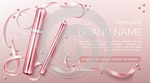 Lipstick and lip liner cosmetics make up product.