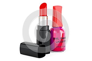 Lipstick with nail polish, 3D rendering