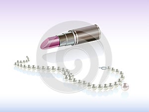 Lipstick and pearl necklace