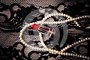 Lipstick pearls lace photo