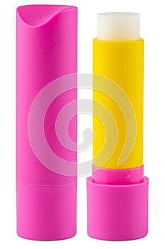 Lipstick. Pink lipstick. lipstick hygienic Super soft shea butter or beeswax lip balm stick. Deeply hydrates photo