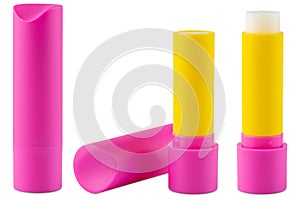 Lipstick. Pink lipstick. lipstick hygienic Super soft shea butter or beeswax lip balm stick. Deeply hydrates. photo