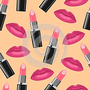 Lipstick and pink kisses fashion seamless pattern