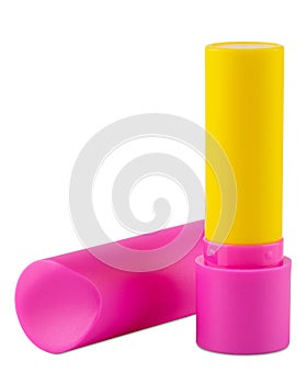 Lipstick. Pink lipstick. lipstick hygienic Super soft shea butter or beeswax lip balm stick. Deeply hydrates photo