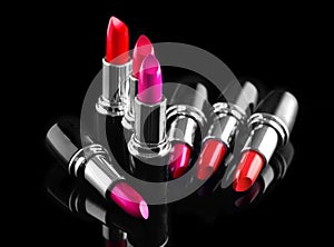 Lipstick. Professional makeup and beauty. Lipstick tints palette closeup. Colorful lipsticks