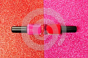 Lipstick red and pink, in bright pink and red background