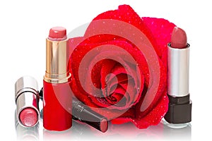 Lipstick and a red rose