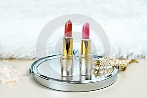 Lipstick on the round mirror