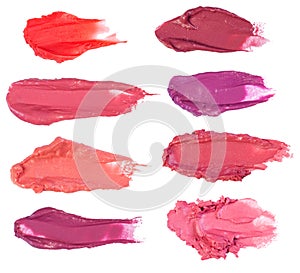 Lipstick smears isolated on white