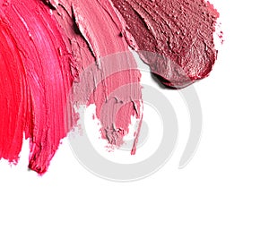 Lipstick smears on white. Space for text photo