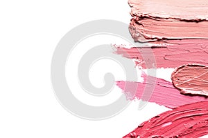 Lipstick smears isolated on white. Space for text