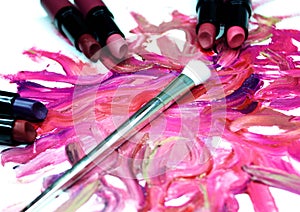 Lipstick smears with makeup brush
