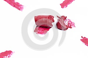 Lipstick smudged on white background,show pigment and texture