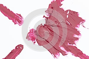 Lipstick smudged on white background,show pigment and texture