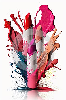 Lipstick splash cosmetics isolate on white background.