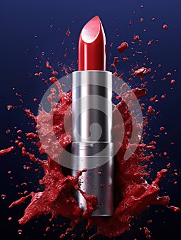 Lipstick splash, red lipstick blast. Abstract background Explosion of Red Dust