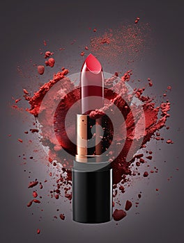 Lipstick splash, red lipstick blast. Abstract background Explosion of Red Dust