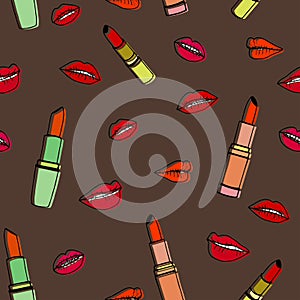 Lipsticks seamless pattern. Vector stock illustration eps10.