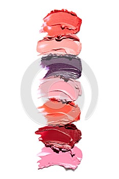 Lipsticks smudge isolated on white background