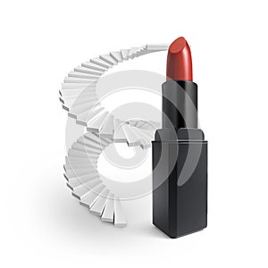 Lipsticks and spiral staircase isolated on white background