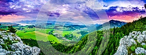 Liptov panorama on liptovska mara water lake reservoir from cerenova skala and low tatras in backround.