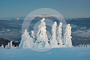 Liptov valley from Vidlica peak in Mala Fatra during winter