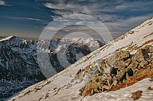 Liptovske Kopy mountains from Posrednia Turnia in Polish High Tatras during late autumn