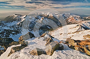 Liptovske Kopy from Posrednia Turnia in Polish High Tatras during late autumn