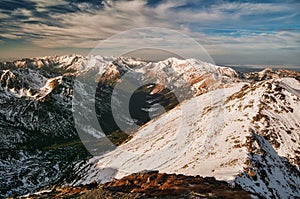 Liptovske Kopy and West Tatras from Posrednia Turnia in Polish High Tatras during late autumn