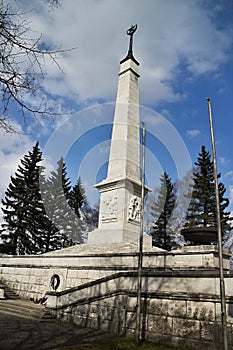 Liptovsky Mikulas, Haj-Nicovo, Slovakia - april 25 2021: memorial to fallen heroes in World War II