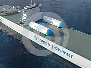 Liqiud Hydrogen renewable energy in vessel - LH2 hydrogen gas for clean sea transportation on ship with composite cryotank for