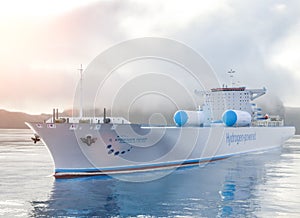 Liqiud Hydrogen renewable energy in vessel - LH2 hydrogen gas for clean sea transportation on ship with composite cryotank for