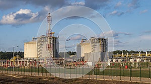 Liquefied gas tanks at the LNG terminal, Swinoujscie, Poland