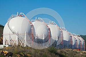 Liquefied natural gas storage tanks. Gas plant