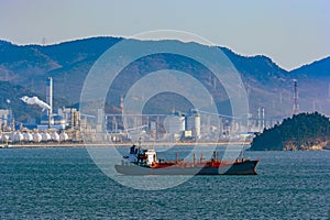 LPG tanker anchored near the shore in Port of Gwangyang, Jeonnam, Korea.