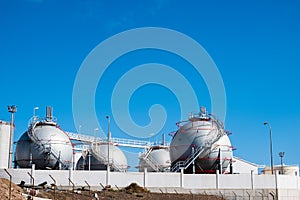 Liquefied petroleum LPG gas storage tanks.