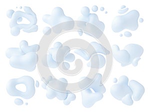 Liquid 3d white shapes, abstract fluid morphing organic compositions. Modern bubbles and metaballs. Pithy decorative