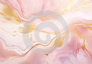 Liquid abstract marble painting background print with rose gold glitter splatter texture