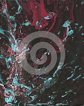 Liquid art. Abstract red-blue  background with hand-painted marble texture. Best for the  fabric, wallpapers, covers and packaging