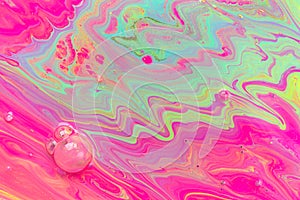 Liquid Barbie style pink background with bubbles. Neon color pink artwork illustration.