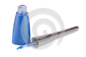 Liquid blue eyeliner isolated on white background