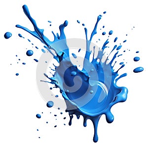 Liquid blue paint making big splash and drops