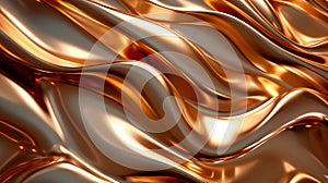 Liquid bronze with smooth, flowing waves. Shiny metallic texture. Abstract background. Ai Generated